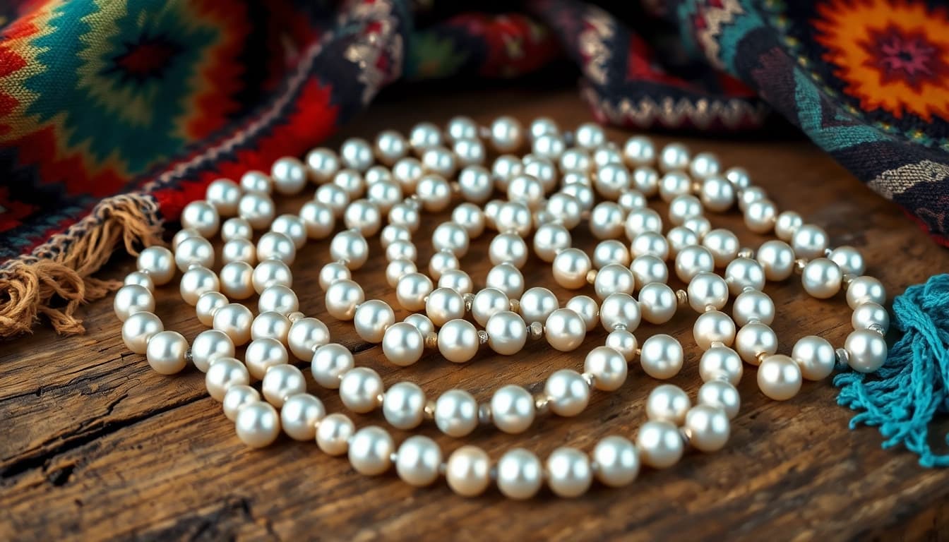 Showcase of Navajo Pearls Canada elegantly arranged against a colorful background.