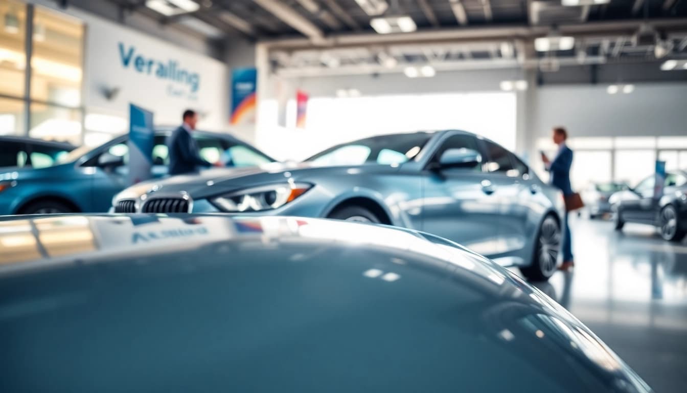 Buy a car highlighted by a modern vehicle in a bright and inviting dealership setting.