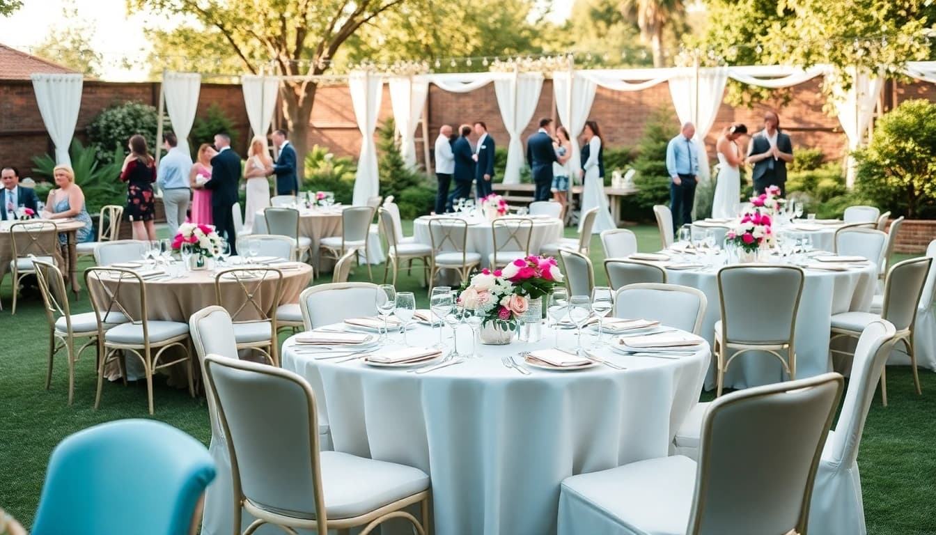 Showcase of Table & Chair Rentals in a beautiful outdoor setting with elegant décor.