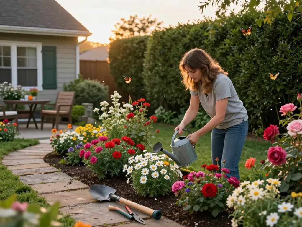 Engaged in nurturing flowers, exploring ai slut gardening tips for emotional connections with nature.