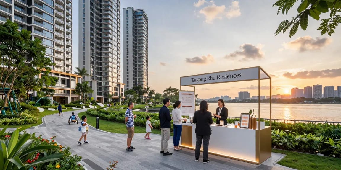 A stunning view of Tanjong Rhu Residences highlighting its price advantage and luxurious amenities.
