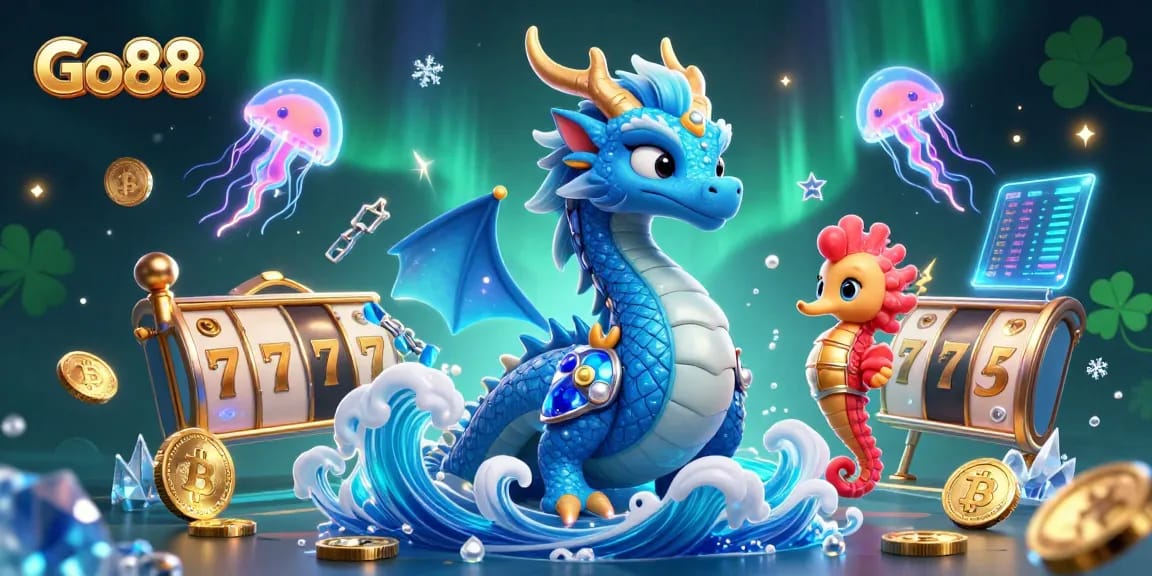 Win at Go88 with an immersive casino experience featuring a colorful dragon and neon elements.