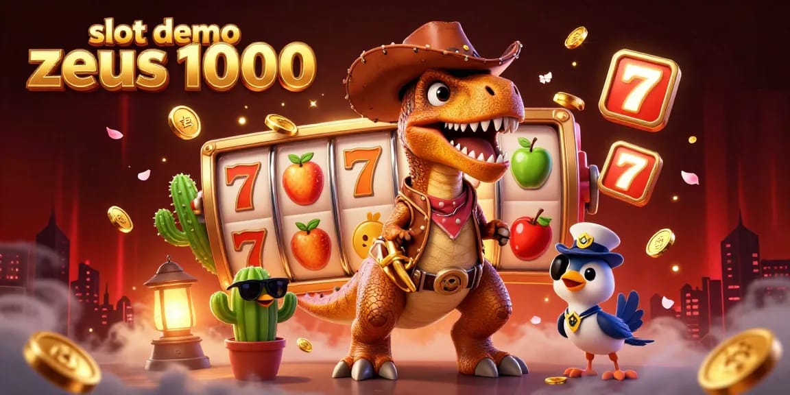 Engage in the thrill of slot demo zeus 1000 featuring vibrant slot reels and dynamic characters.