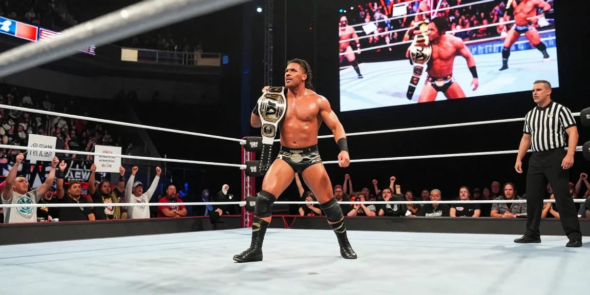 MJF celebrates in the wrestling ring as WWE's future star during a dynamic live event.