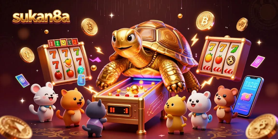 Engage with sukan8a's thrilling casino adventure with a vibrant scene featuring interactive slot games.