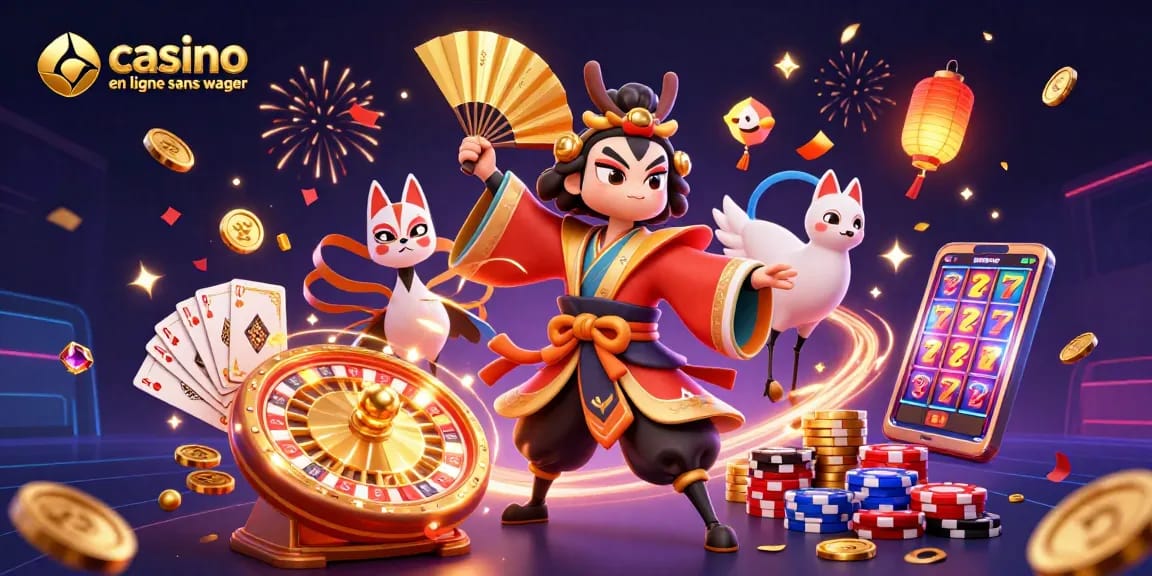 Profitez de jeux gratuits dans un casino en ligne sans wager avec des personnages vibrants et des éléments de casino captivants.