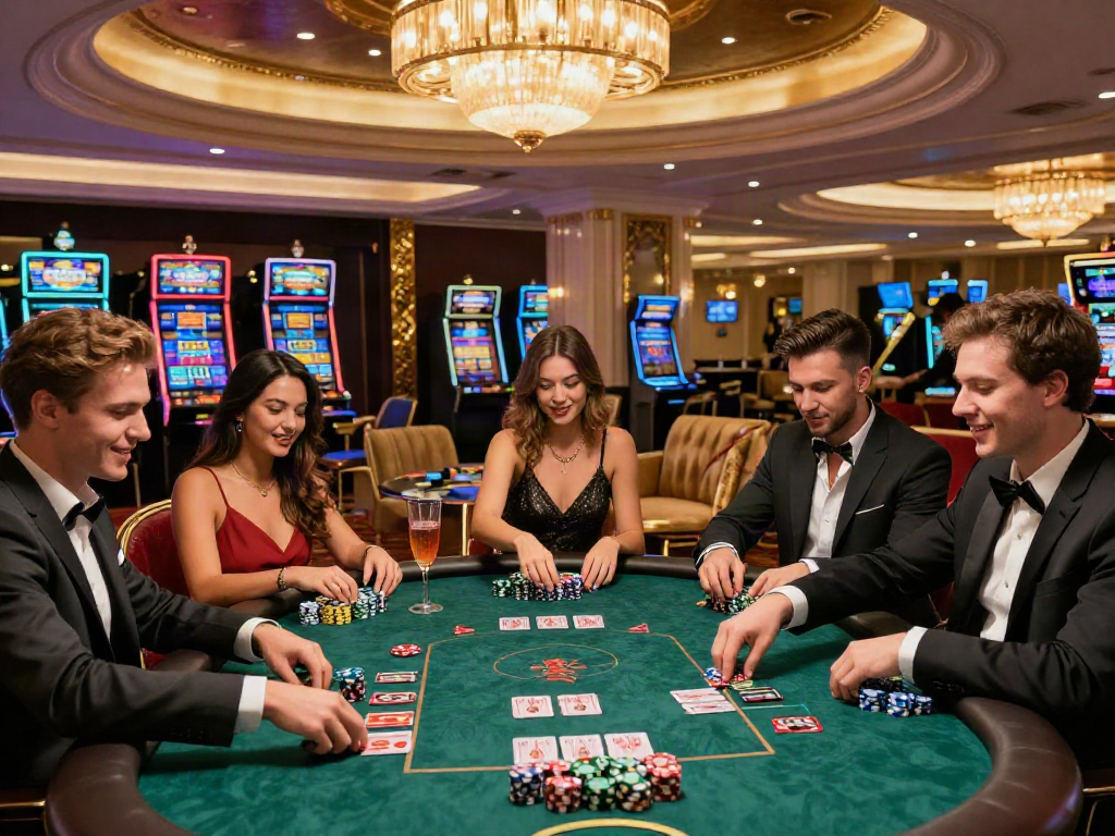 luxury12 di meja poker kasino, teman-teman bersenang-senang dengan chip dan kartu