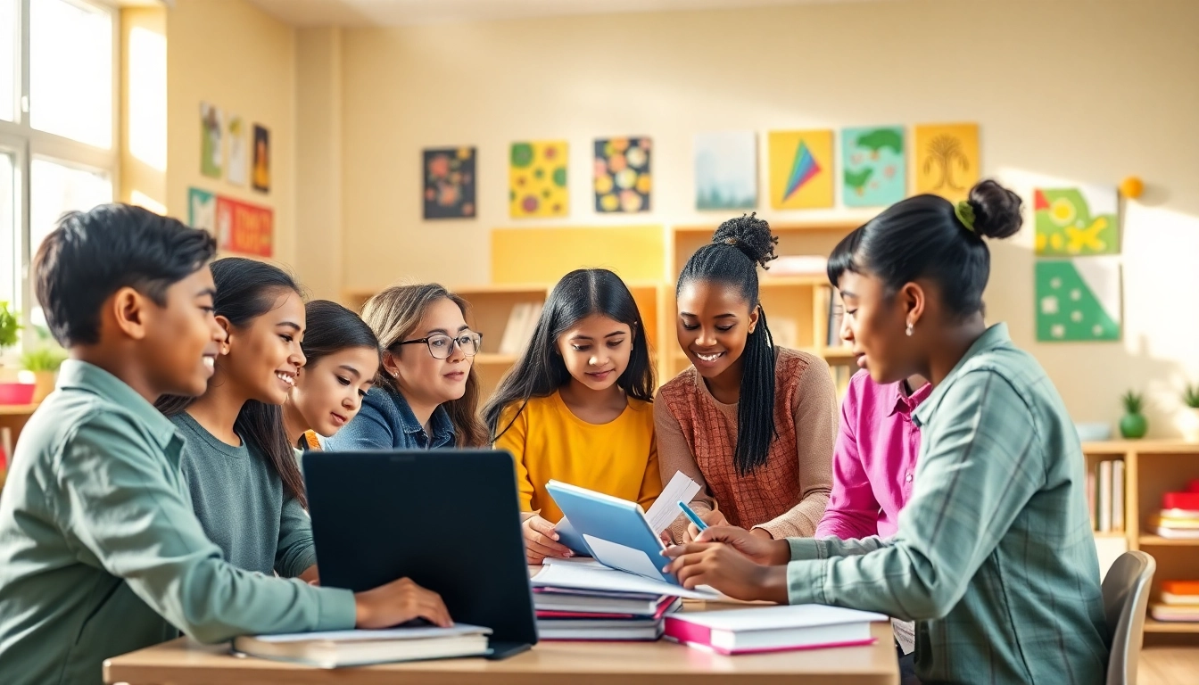 Students collaborating in a vibrant classroom, highlighting the essence of Education and teamwork.