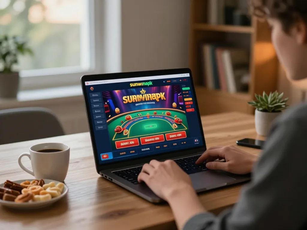 Engaging user experience with sunwinapk on laptop demonstrating online casino gameplay strategy