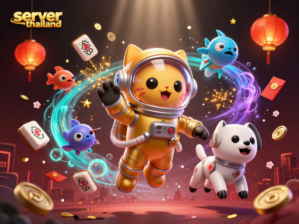 Engage with server thailand gaming concepts through a vibrant 3D scene of playful characters.
