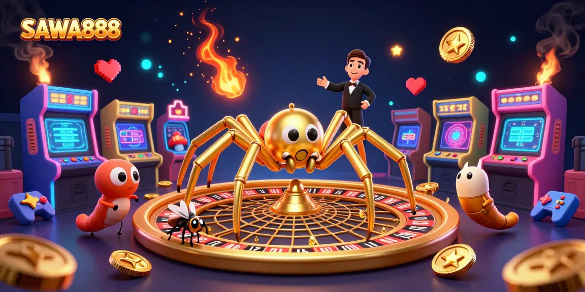 SAWA888 players nervously betting on a golden roulette wheel web in a vibrant casino scene