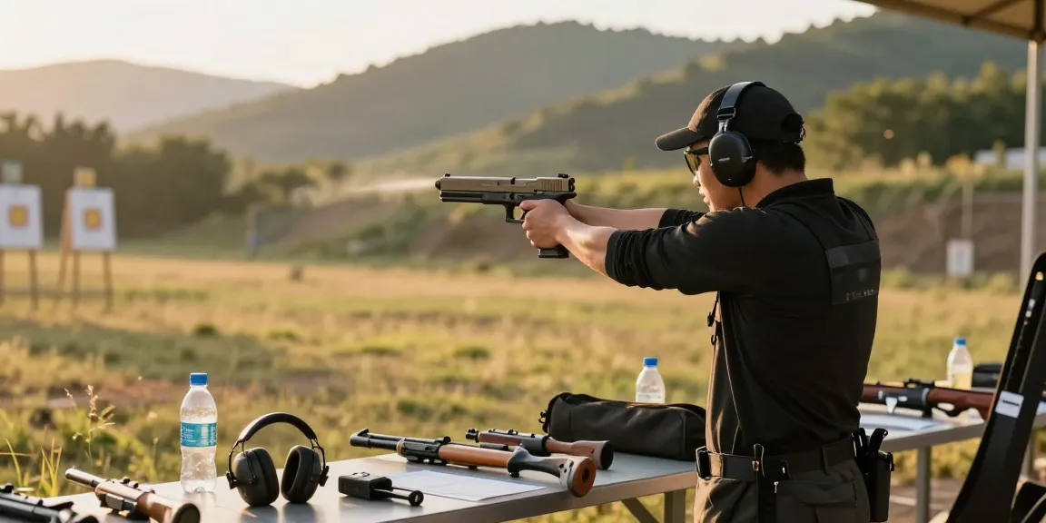 Professional marksmanship at shooting range showcasing precision Glock slides from https://precisionglockslides.com.
