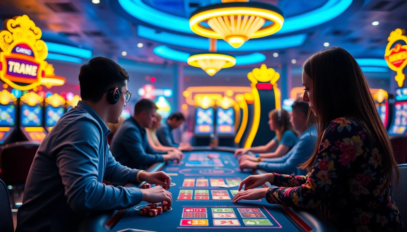Players enjoying immersive games in Oklahoma online casinos with vibrant colors and engaging atmosphere.