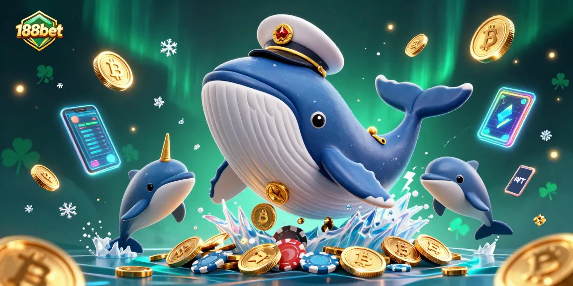 Experience excitement with 188bet as a whale breaches through a sea of coins in a vibrant and dynamic casino scene.