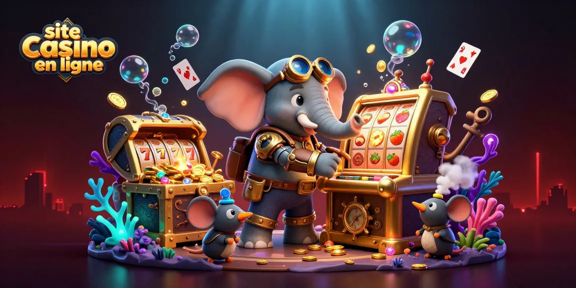 Découvrez un gameplay passionnant sur un site casino en ligne présentant une scène steampunk 3D vibrante avec un éléphant mécanique et des machines à sous.