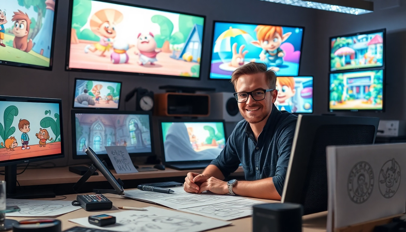 Erstellen einer Unternehmensanimation mit kreativen Designs und lebendigen Farben.
