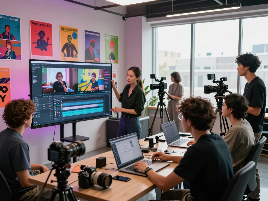 Seedance 2.0 creative video production scene with diverse team in modern studio.