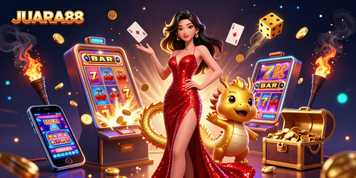 Experience the thrill of JUARA88 with a vibrant casino illustration showcasing captivating moments.
