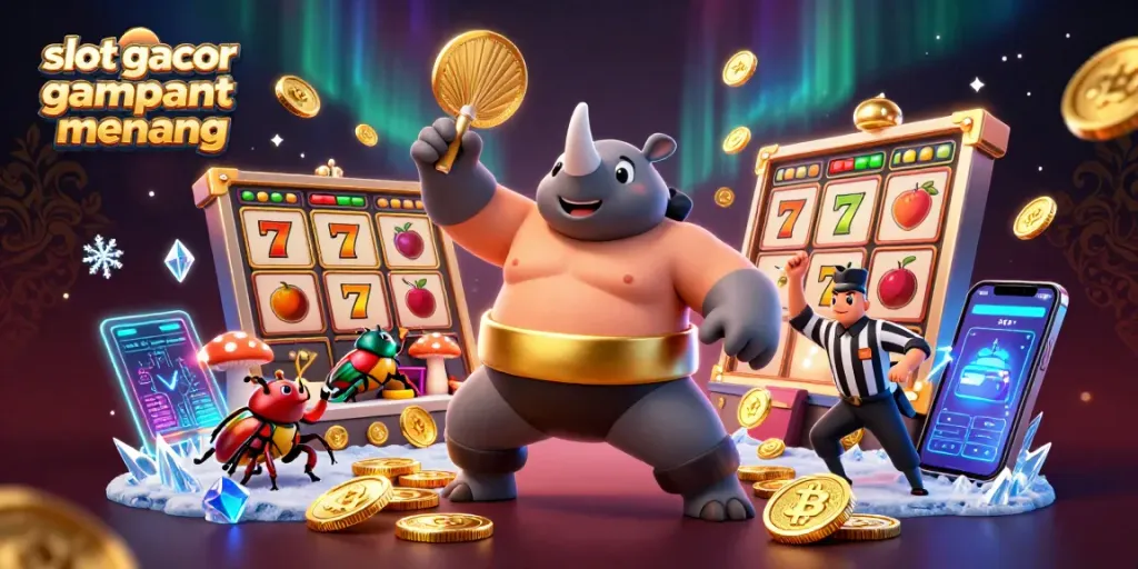 bermain slot gacor gampang menang dengan simbol jackpot dan koin emas terbang