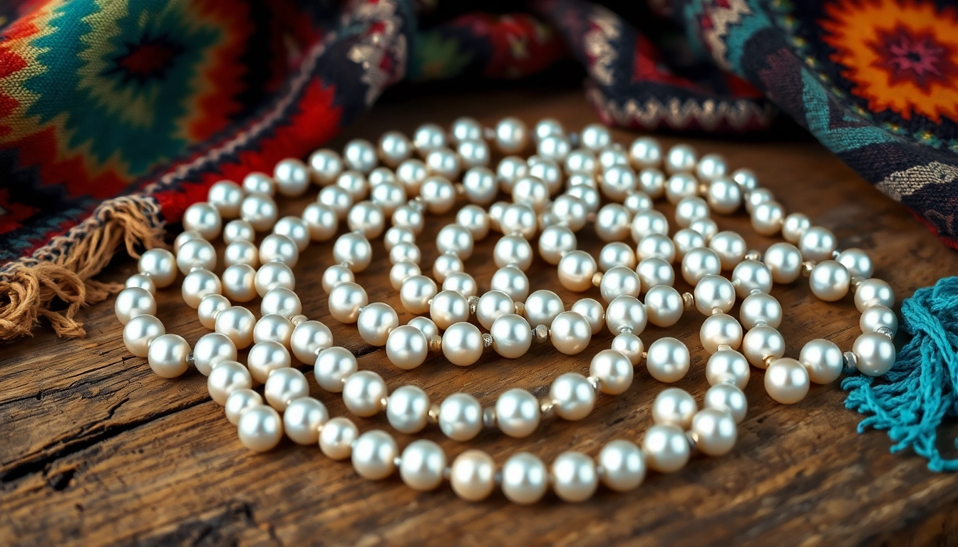 Showcase of Navajo Pearls Canada elegantly arranged against a colorful background.