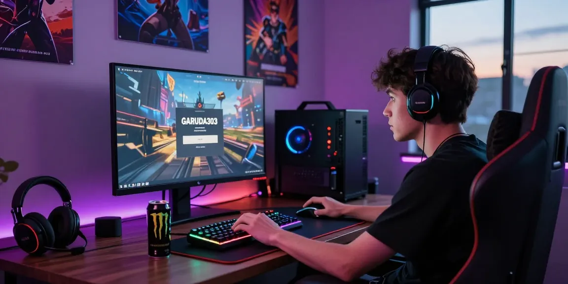Exciting GARUDA303 login scene showing a focused player in a modern gaming room engaged with their setup.