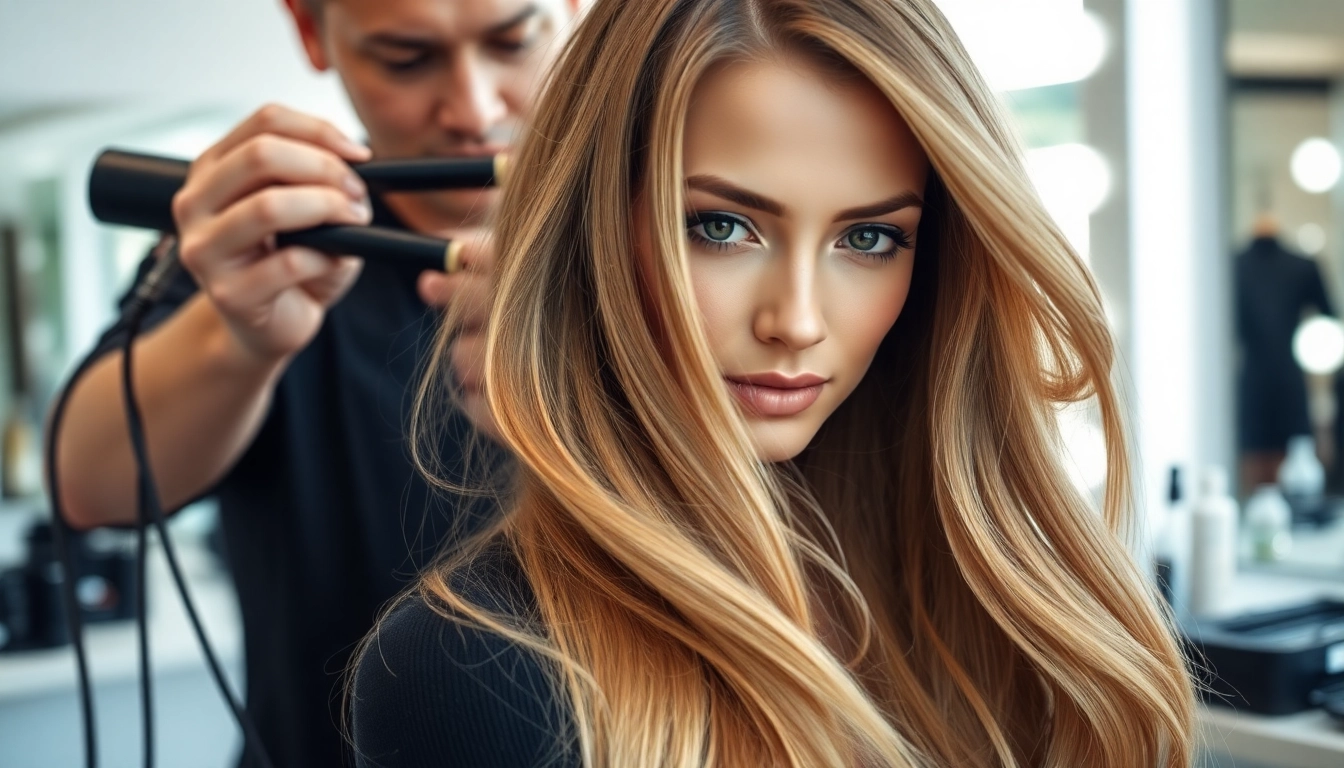 Stylist applying lush genius weft hair extensions that blend seamlessly with natural hair.