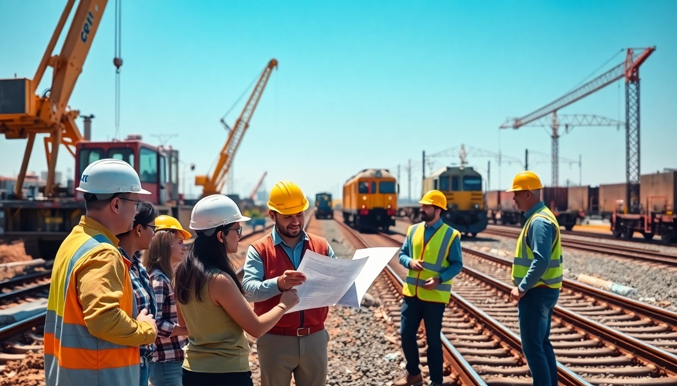 Railroad Contractors Near Me working on a construction site, showcasing teamwork and machinery.