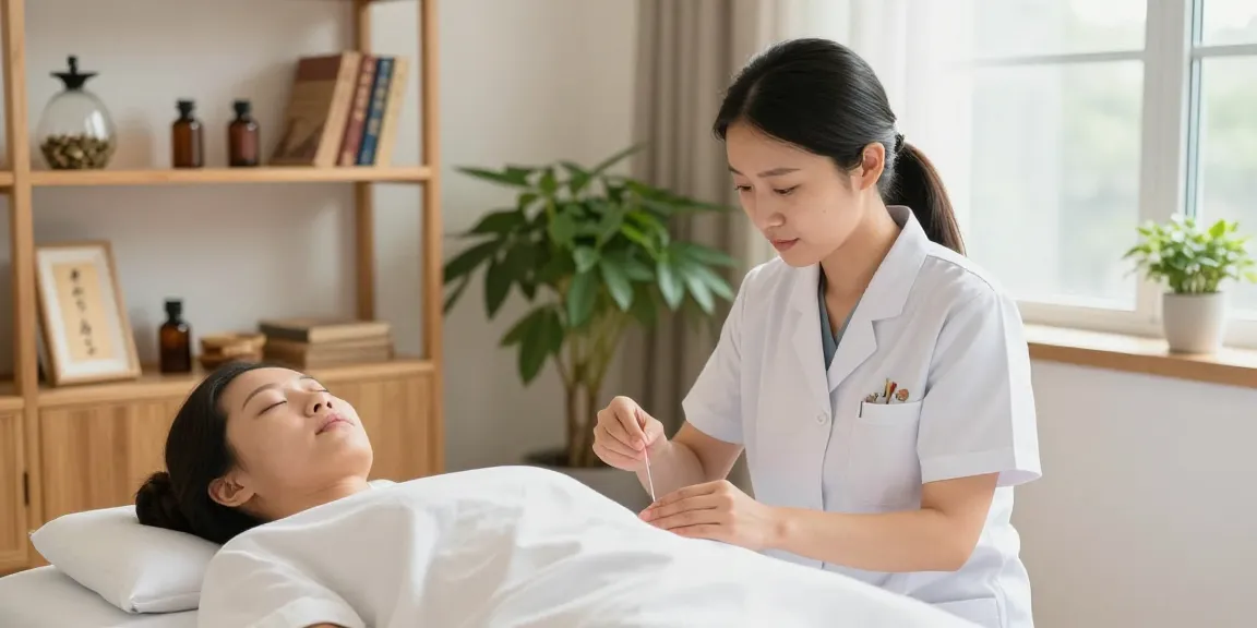Expert acupuncture session at 수원한의원, enhancing holistic healing in a serene clinic environment.