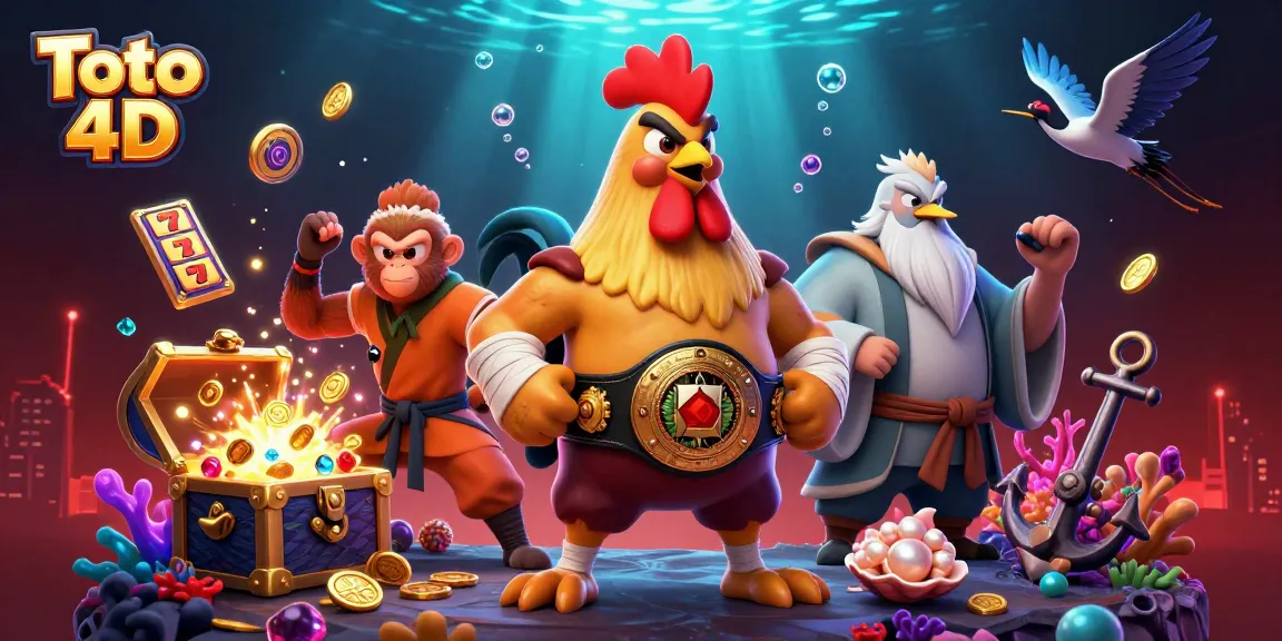Play exciting games at Toto 4D with a vibrant illustration featuring dynamic casino elements.