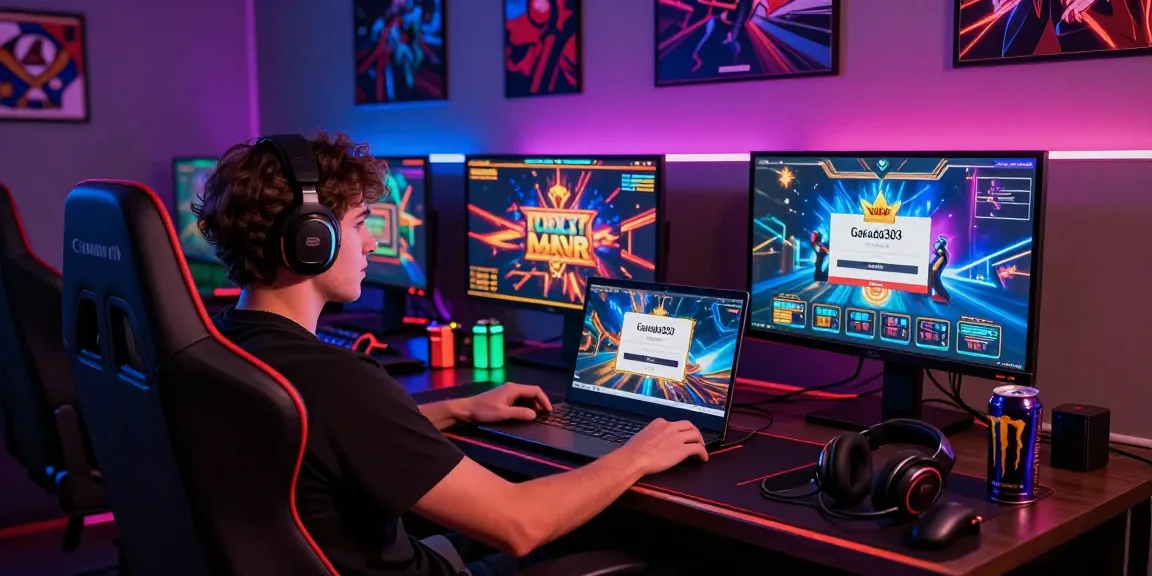 Engaged player using garuda303 login on a vibrant gaming setup with colorful LED lights.