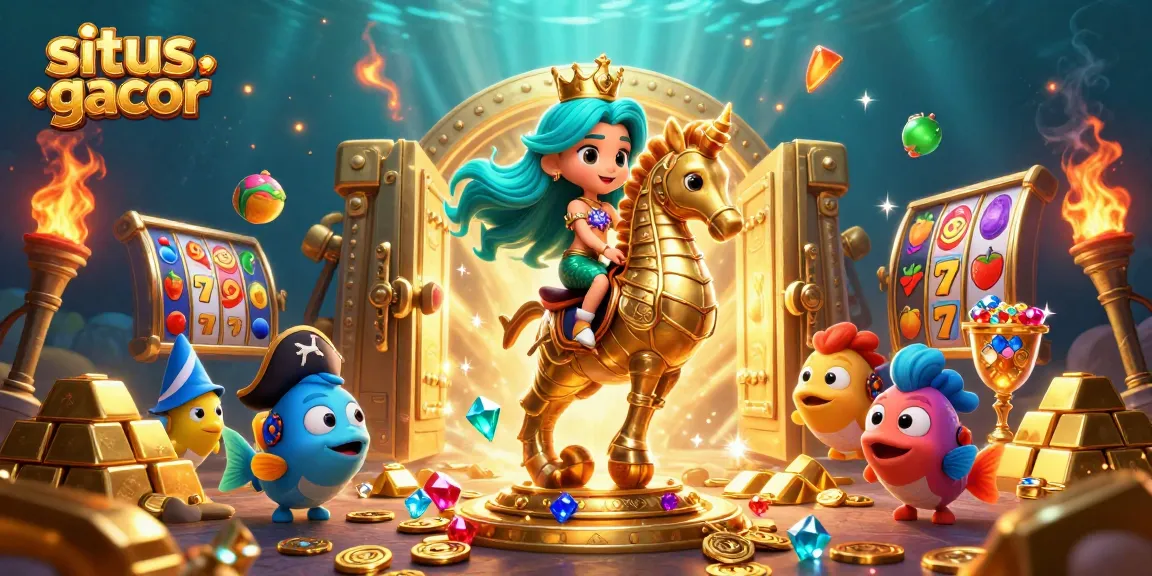 Experience the excitement of situs slot gacor with our vibrant 3D illustration showcasing a mermaid and gambling elements.