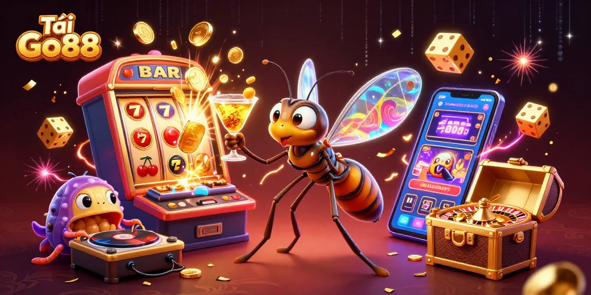 Tải Go88 and play with a lively casino mascot, an exciting trilobite DJ, and golden gaming elements.