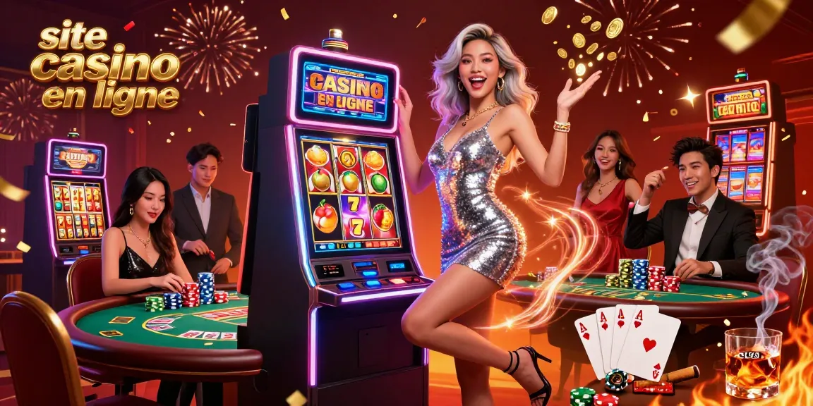 Découvrez l'excitation du site casino en ligne avec une scène de jackpot époustouflante et des éléments de casino vibrants.