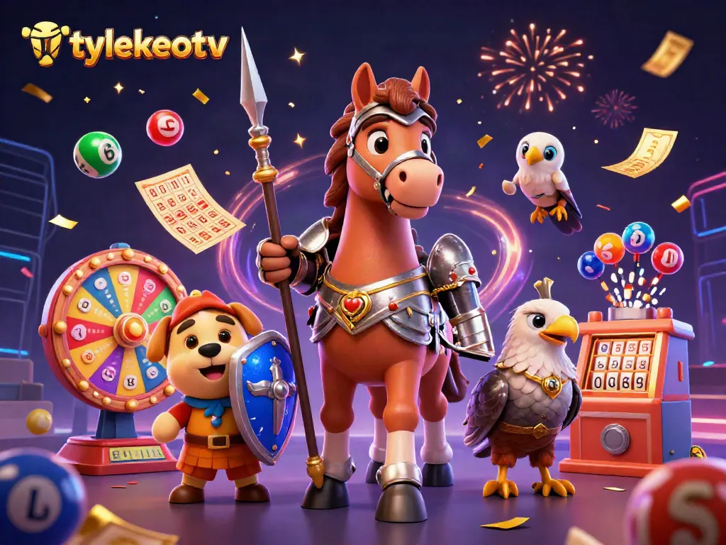 Experience the excitement of gambling with tylekeotv in an energetic 3D illustration featuring knights and playful elements.