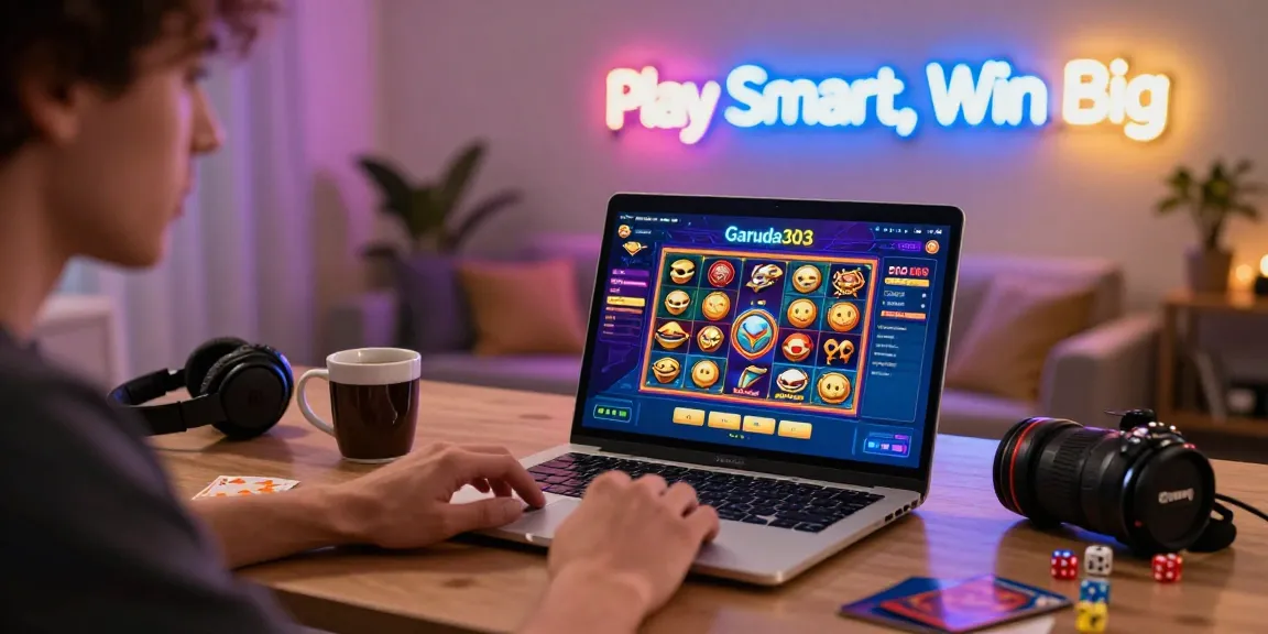 Logging into Garuda303 at a cozy home office with vibrant gaming visuals and inviting atmosphere.