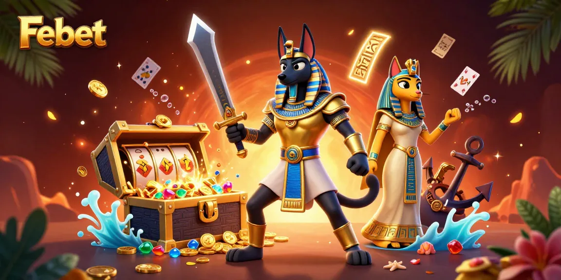 Febet offers thrilling slots gameplay with an Egyptian theme featuring Anubis and Bastet.