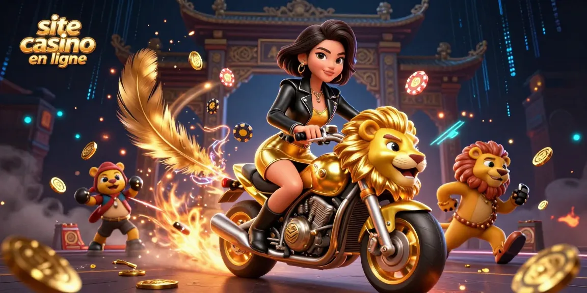 Vivez l'excitation sur un site casino en ligne avec un personnage asiatique glamour sur un lion doré.