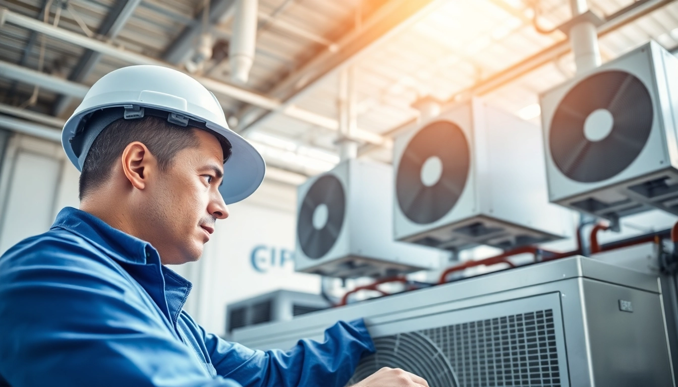 Technicians providing commercial hvac system installation in a professional setting.
