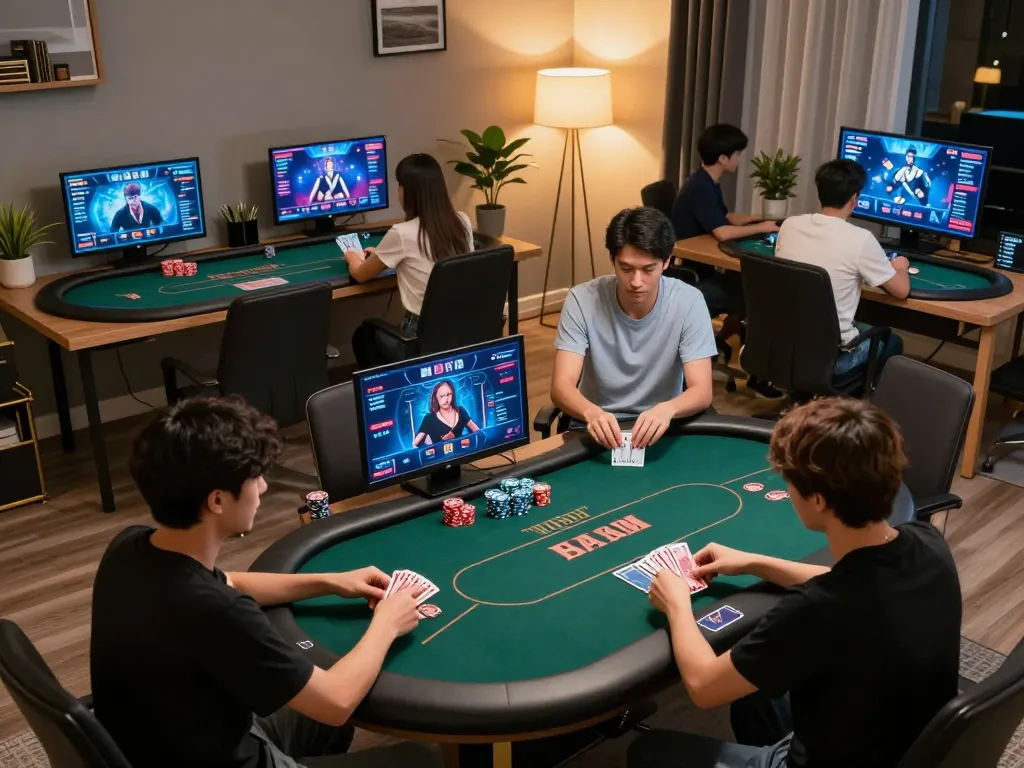Pemain terlibat dalam strategi poker online idnplay di lingkungan rumah modern