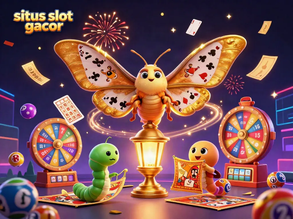 Menangkan permainan situs slot gacor dengan ilustrasi kasino meriah yang penuh warna dan keseruan.