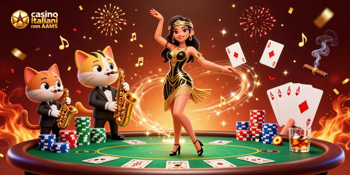Vivi il divertimento nei casino italiani non AAMS con una scena vivace di celebrazione e poker.