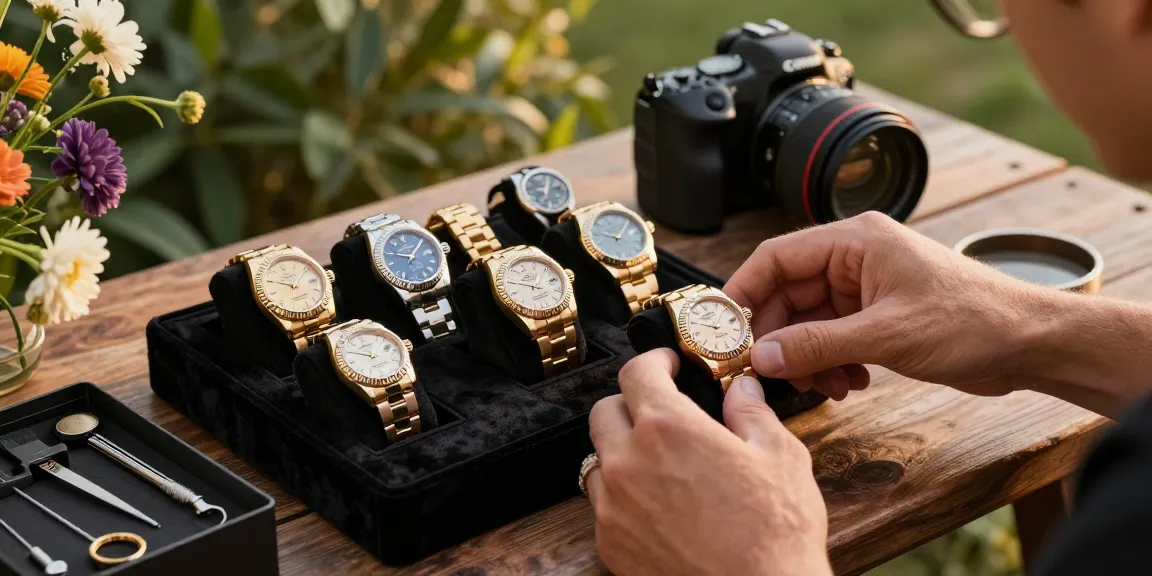 Showcasing luxury rolex replica watches in a stylish outdoor setting with elegant craftsmanship.