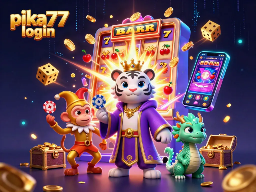 Experience the thrilling excitement of gameplay with pika77 login amidst dynamic slot machines and vibrant casino elements.