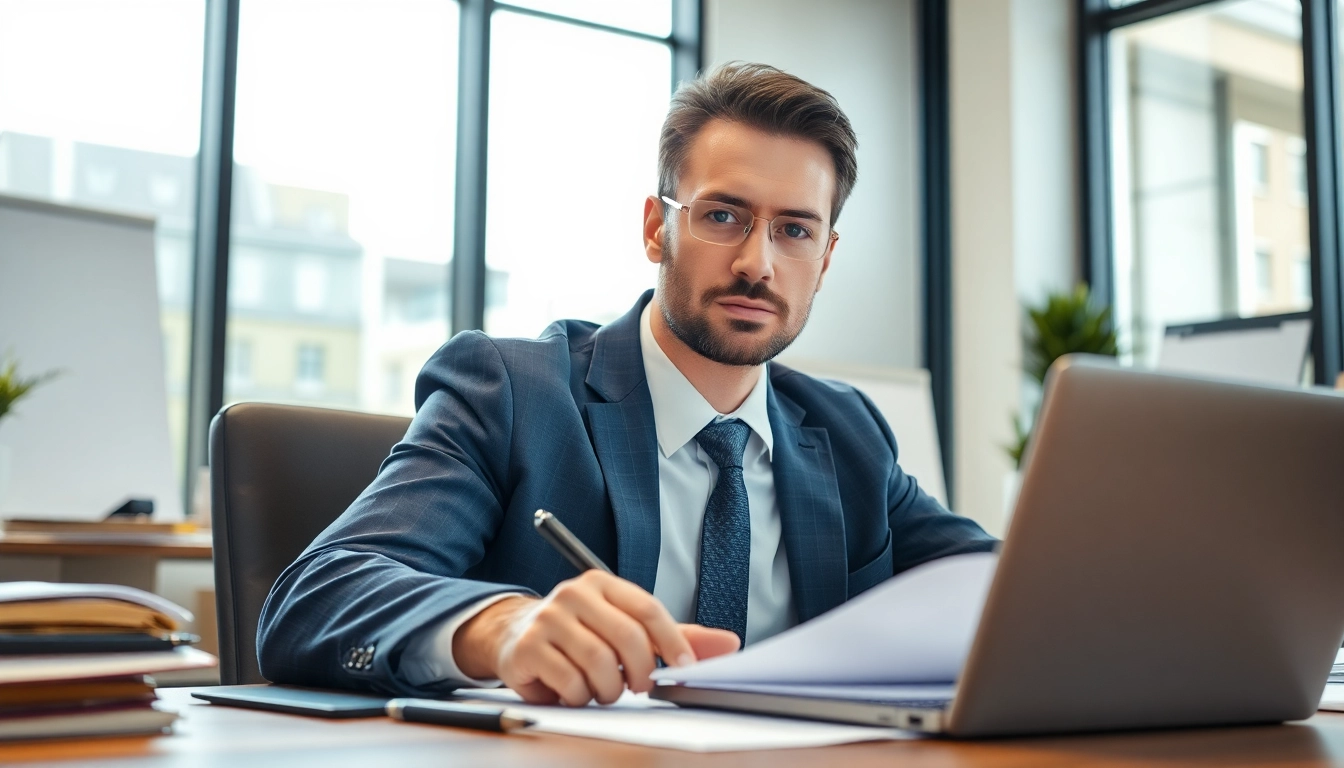 Expert truck accident attorney Clearwater reviewing legal documents in a modern office.