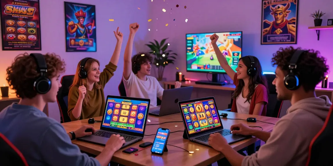 Platform permainan online Kudaliar89 dengan pemain yang menikmati permainan slot di berbagai perangkat dengan suasana yang ceria.