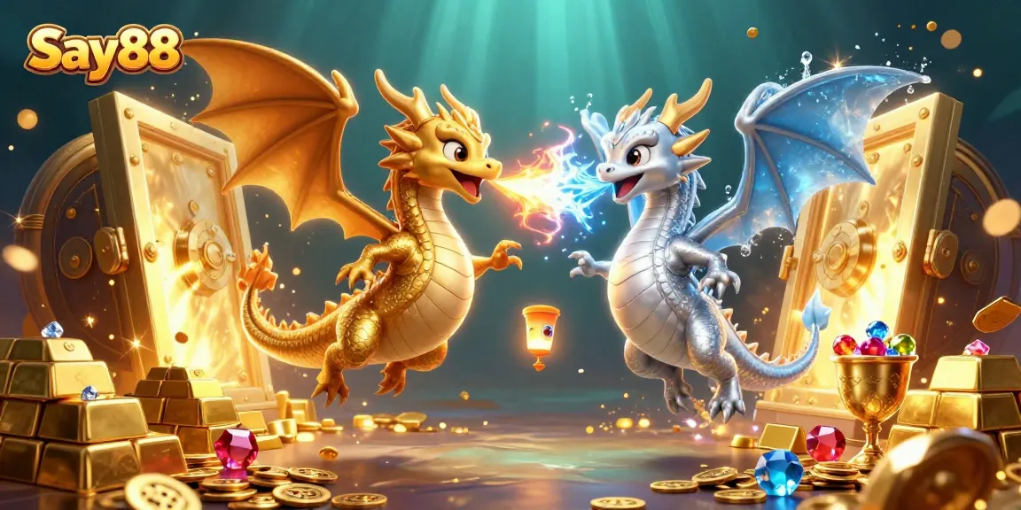 Win big at Say88 with thrilling 3D action featuring dragons and treasures amidst a vibrant casino landscape.
