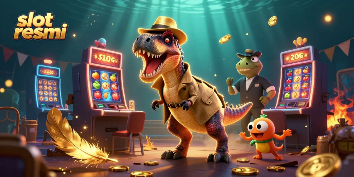 Experience winning thrills at slot resmi with a clever velociraptor card counter and vibrant casino atmosphere.