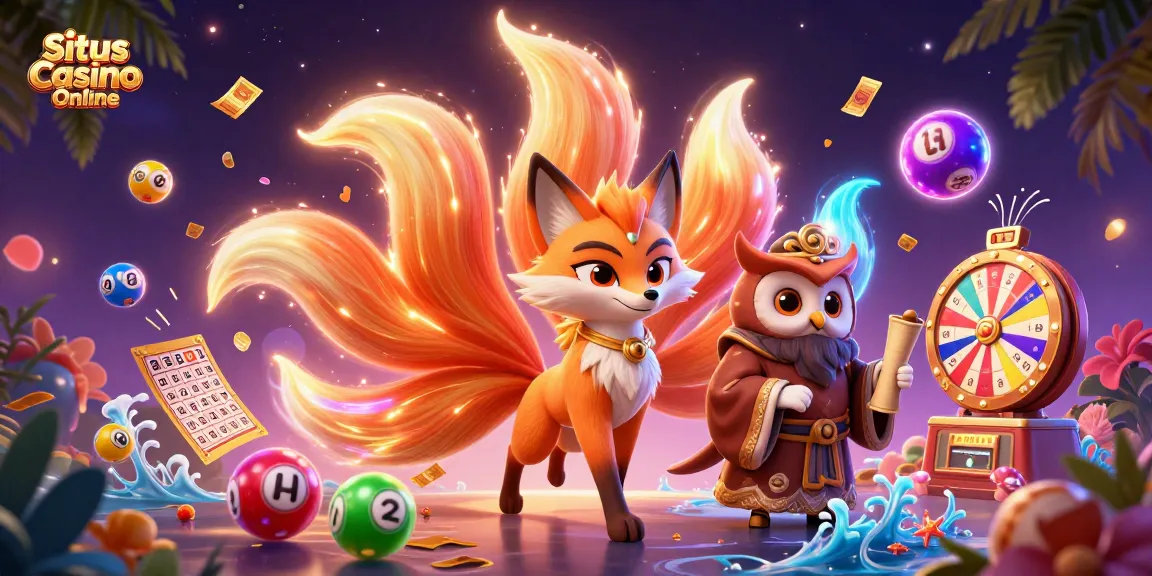 Experience the excitement of Situs Casino Online with vibrant lottery scenes and enchanting characters.