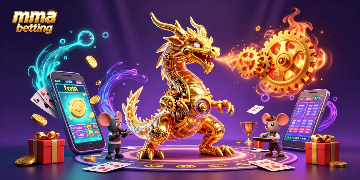 MMA betting excitement illustrated with a golden dragon in a dynamic betting scene.