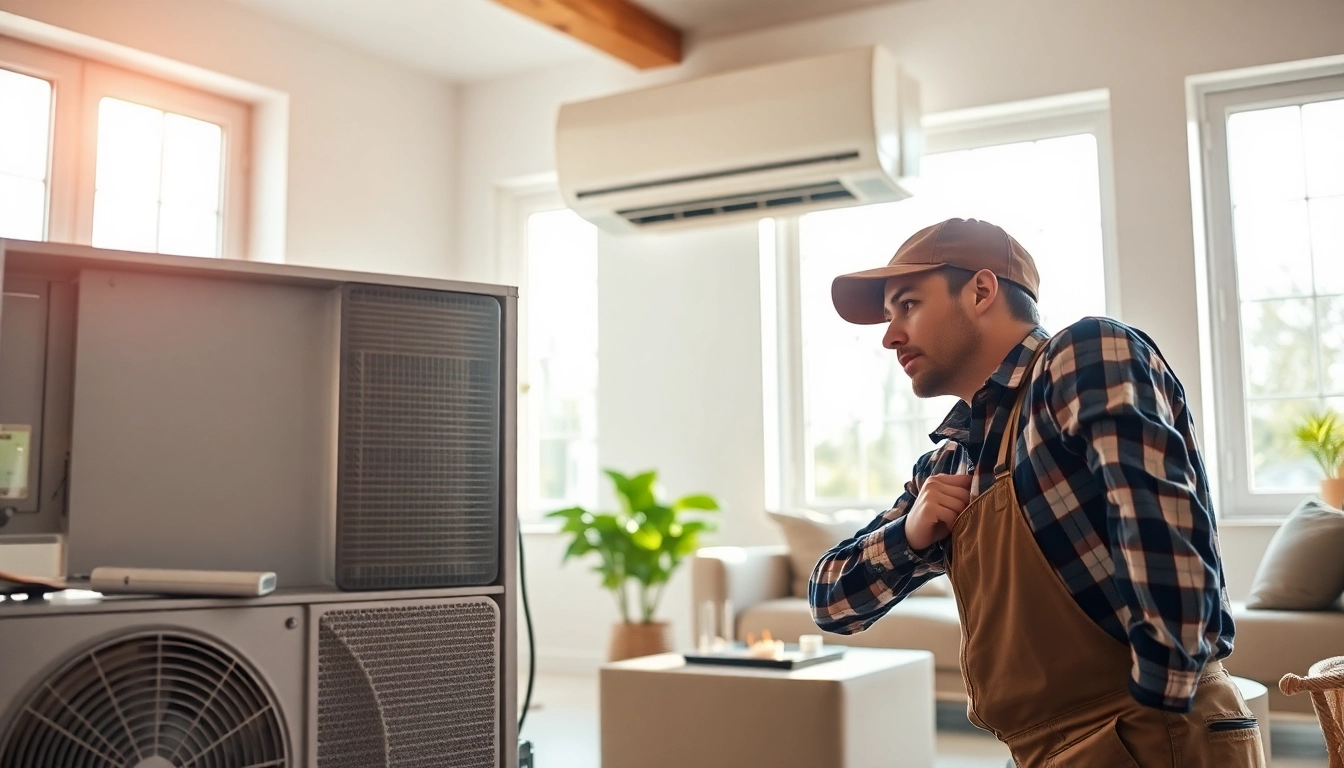 Technician evaluating residential heating and cooling system for optimal performance.
